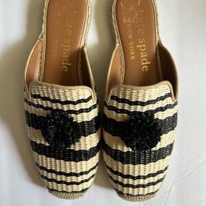 Kate Spade Black and Cream Espadrilles with Pom-Pom